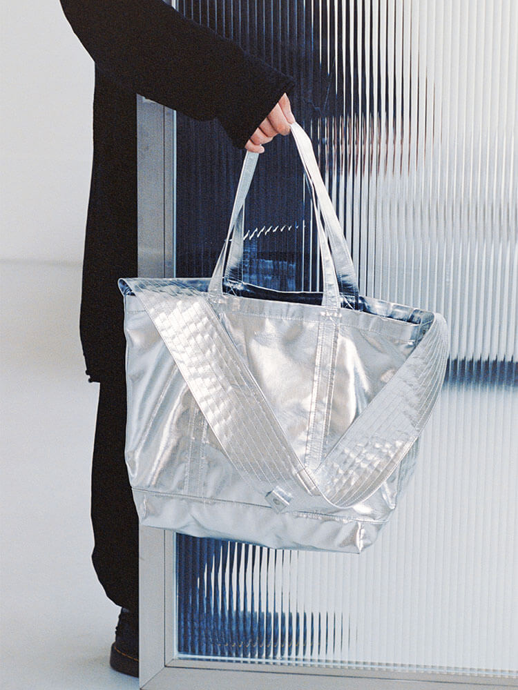 White and silver online tote bag